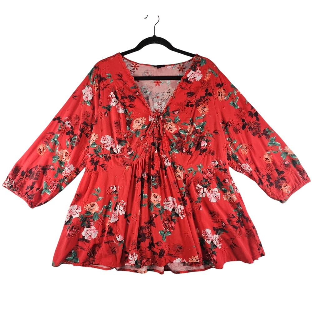 Torrid Babydoll Top Womens Floral Tie Peplum Smocked Milkmaid Fairy Cottagecore